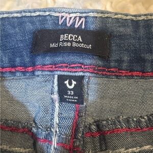 BECCA Women's Boot Cut Jeans - Blue with Pink Stitching